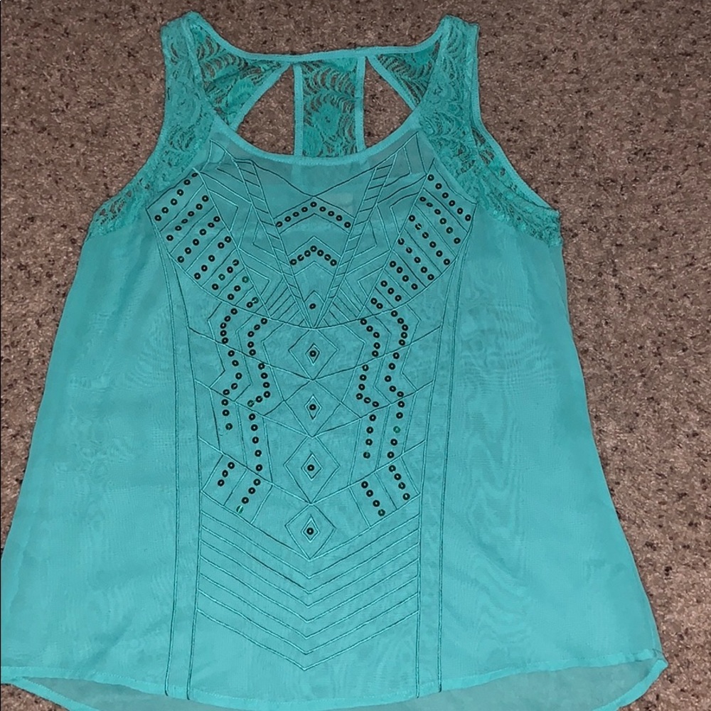 Teal sheer sequin top.